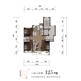 天鸿锦江府3室2厅1厨2卫建面125.0㎡