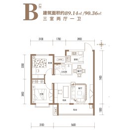 梧桐苑3室2厅1厨1卫建面89.14㎡