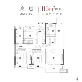 保利天阜锦上3室2厅1厨2卫建面113.00㎡