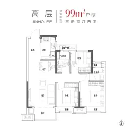 保利天阜锦上3室2厅1厨2卫建面99.00㎡