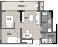 雏扬国际建面63.38㎡两室一厅