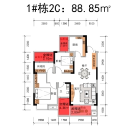 中瑞·状元府3室2厅1厨1卫建面88.85㎡