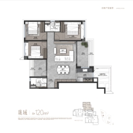 广州地铁地产·珑璟台3室2厅1厨2卫建面120.00㎡