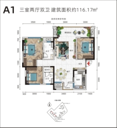 堰上明珠3室2厅1厨2卫建面116.17㎡