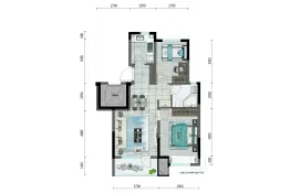 泰达星辰四季2室2厅1厨1卫建面77.00㎡