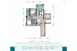 城市四季花园3室2厅1厨2卫建面84.00㎡