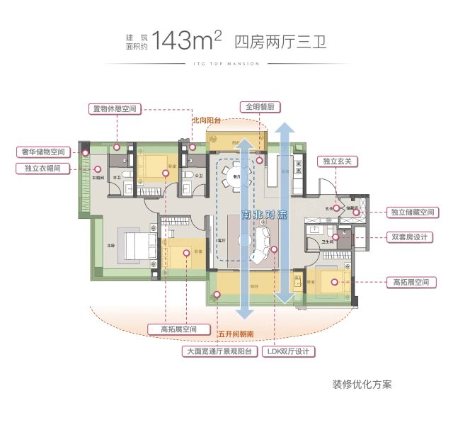 广州国贸云上4室2厅3卫1厨143.00㎡户型图-广州房天下