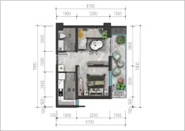 通达朗郡1室1厅1厨1卫建面54.03㎡