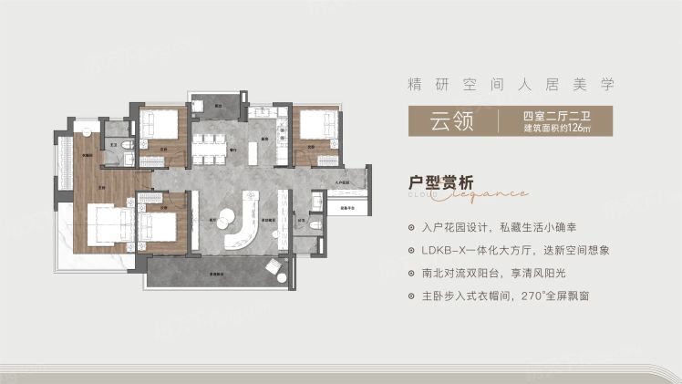 广州 广州地铁地产·云筑上品4室2厅2卫1厨126.00㎡户型图-广州房天下