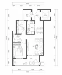 方程·华街左岸E区2室2厅1厨1卫建面87.00㎡