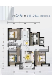 龙嘉水苑4室2厅1厨2卫建面149.24㎡