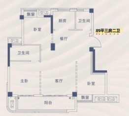 城央之尚3室2厅1厨2卫建面89.00㎡