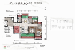 沃华 · 中兴广场3室2厅1厨2卫建面100.65㎡