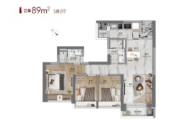 新世界·天馥3室2厅1厨2卫建面89.00㎡