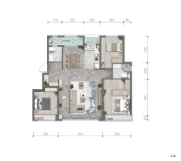 绿城·晓月晴川3室2厅1厨2卫建面98.00㎡