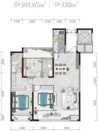 天鹅湖3室2厅1厨2卫建面101.67㎡