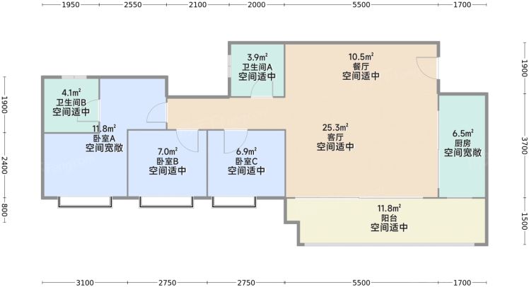 重庆信达九珑郡3室2厅2卫1厨93.00㎡户型图-重庆房天下