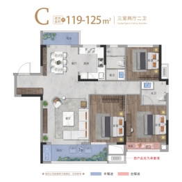 赛达光谷锦城3室2厅1厨2卫建面119.00㎡