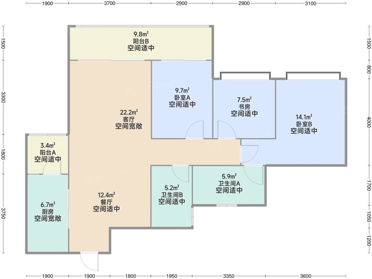 重庆长嘉汇3室2厅2卫1厨121.00㎡户型图-重庆房天下