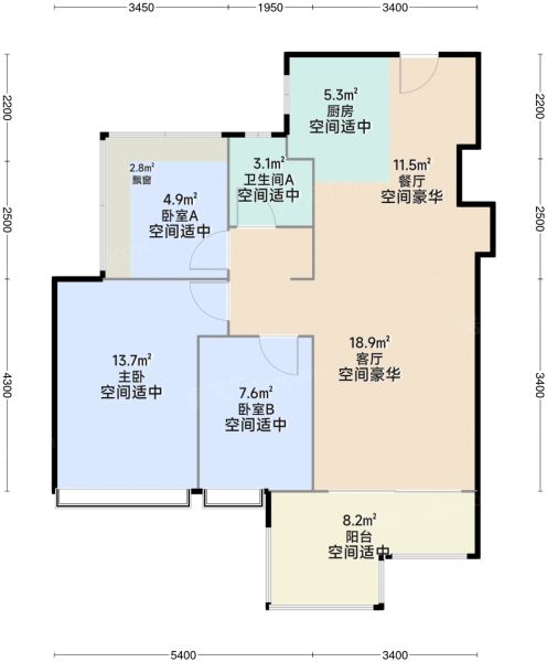 深圳卓越闽泰·云奕府3室2厅1卫1厨85.00㎡户型图-深圳房天下