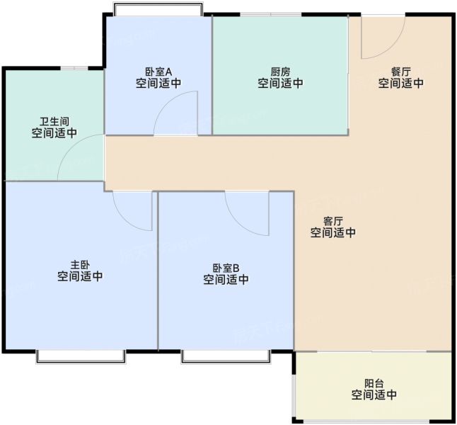 上海安联虹悦3室2厅1卫1厨88.00㎡户型图-上海房天下