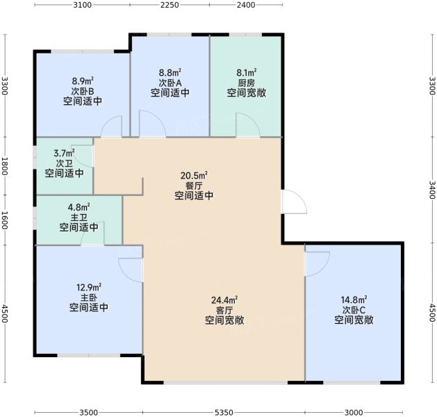 北京长安悦玺4室2厅2卫1厨138.00㎡户型图-北京房天下