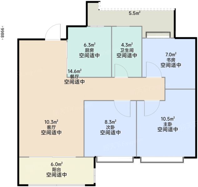 上海上海宝山天铂3室2厅1卫1厨83.00㎡户型图-上海房天下
