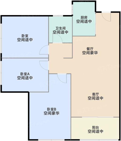 深圳燕澜和鸣3室2厅1卫1厨78.00㎡户型图-深圳房天下