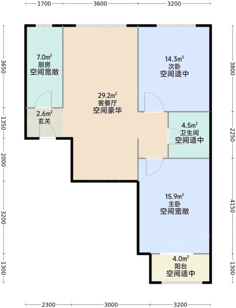 北京北汽潮白水悦2室2厅1卫1厨92.00㎡户型图-北京房天下