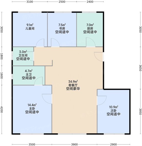 北京长安悦玺4室2厅2卫1厨122.00㎡户型图-北京房天下