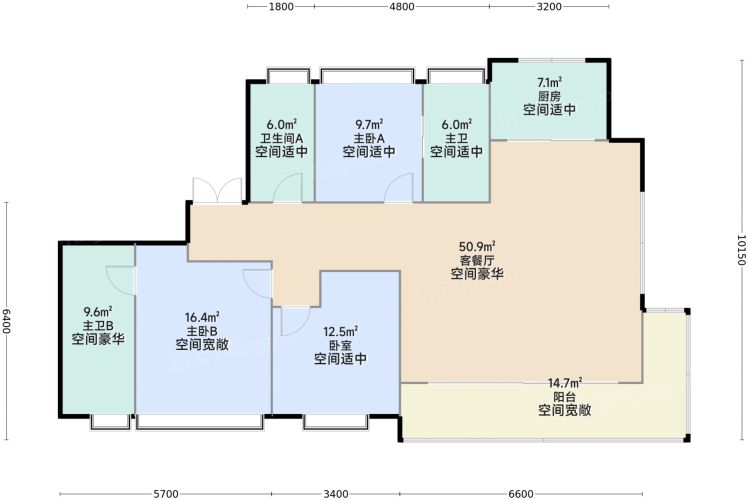 武汉招商·武汉城建未来中心·樾府3室2厅3卫1厨165.00㎡户型图-武汉房天下