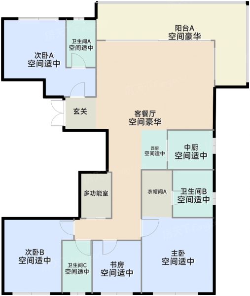武汉武汉沙湖中心4室2厅3卫1厨225.00㎡户型图-武汉房天下