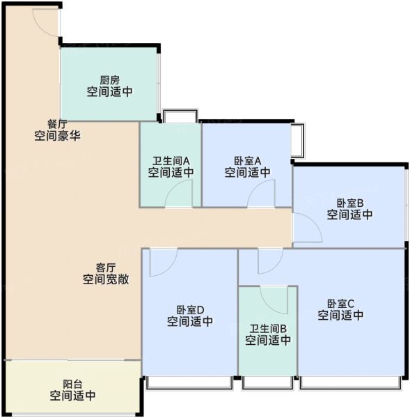广州越秀琶洲南TOD4室2厅2卫1厨125.00㎡户型图-广州房天下