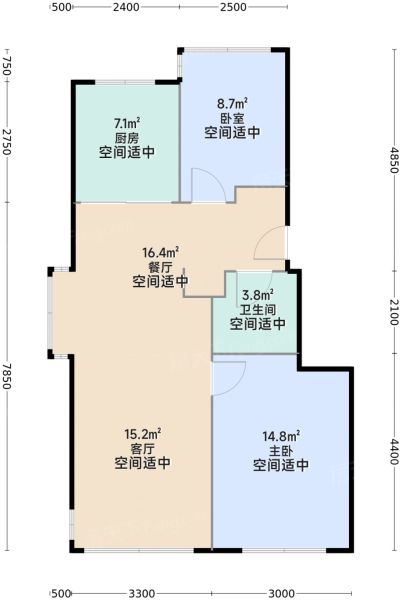 北京保利·璟山和煦2室2厅1卫1厨75.00㎡户型图-北京房天下