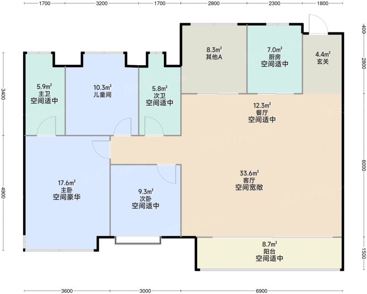 武汉恒基旭辉铂悦园著4室2厅2卫1厨143.00㎡户型图-武汉房天下