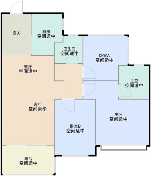 深圳卓越·和奕府3室2厅2卫1厨97.00㎡户型图-深圳房天下