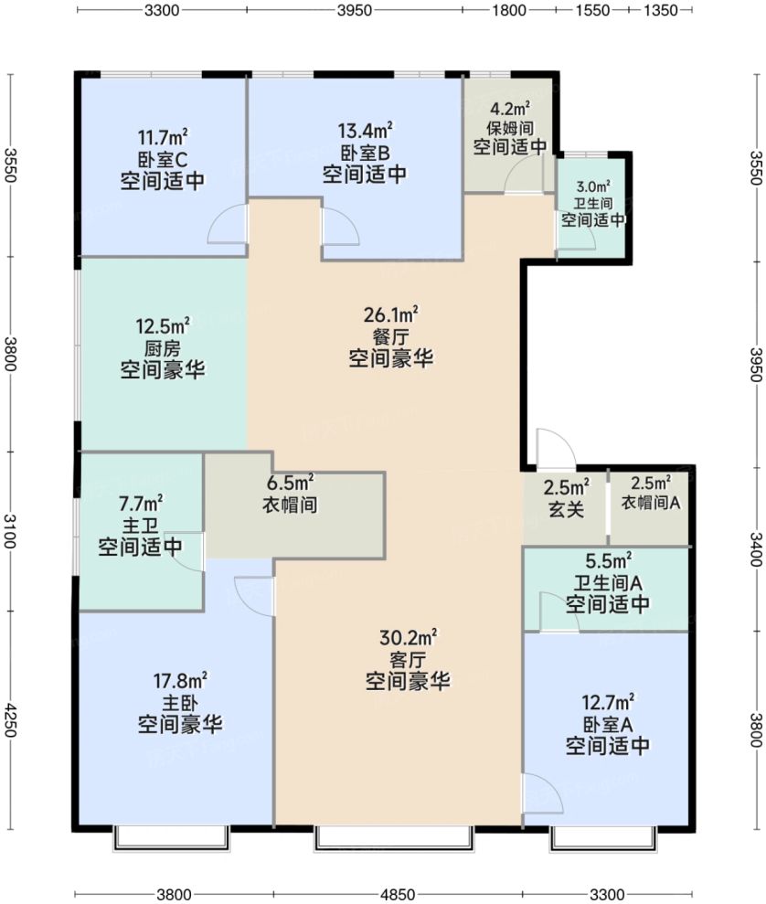 北京懋源·璟廷4室2厅3卫1厨210㎡户型图-北京房天下