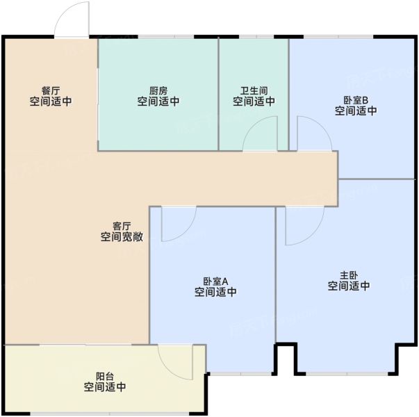 上海深业深安上居3室2厅1卫1厨88.00㎡户型图-上海房天下