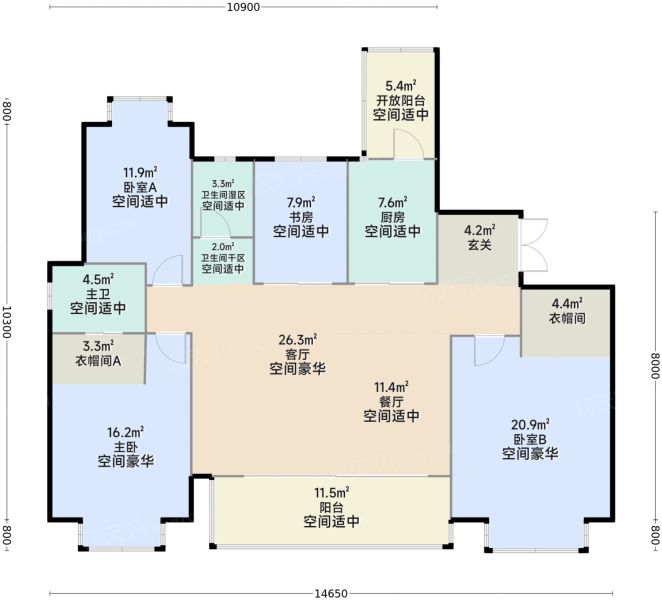 昆明昆明·润府4室2厅3卫1厨175.00㎡户型图-昆明房天下