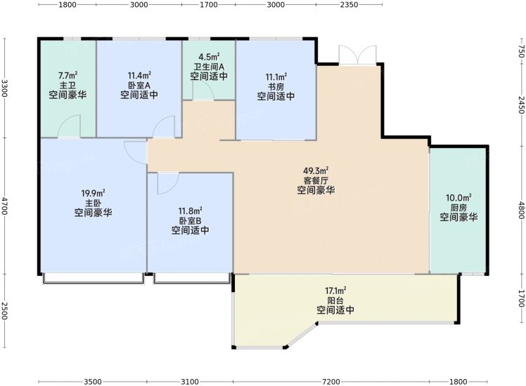 成都华润置地锦江悦府4室2厅2卫1厨143.00㎡户型图-成都房天下