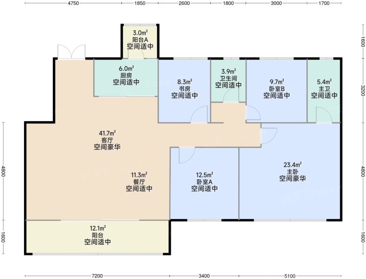 成都越秀·天悦云萃三期4室2厅2卫1厨143.00㎡户型图-成都房天下