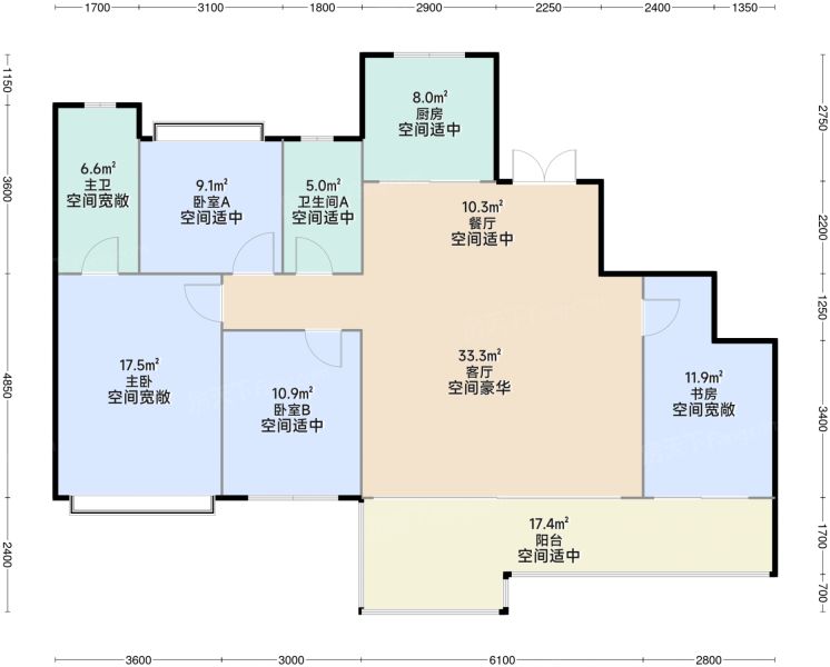 成都华润置地玺宸上院4室2厅2卫1厨143.00㎡户型图-成都房天下