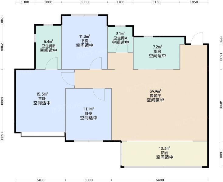 成都华润置地天府九里3室2厅2卫1厨115.00㎡户型图-成都房天下
