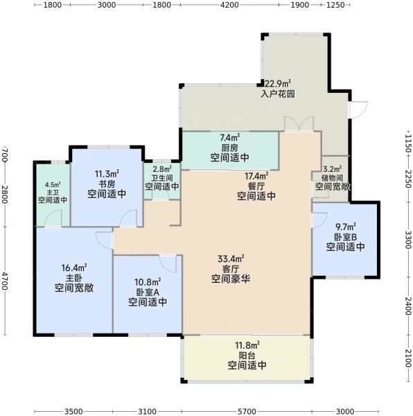 成都鹭湾锦上映4室2厅2卫1厨143.00㎡户型图-成都房天下