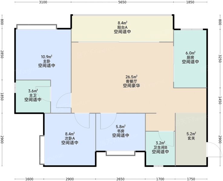 重庆中建壹品南滨星光城3室2厅2卫1厨94.43㎡户型图-重庆房天下