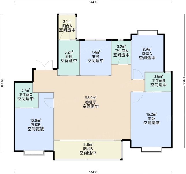 昆明昆明·润府4室2厅3卫1厨179.00㎡户型图-昆明房天下