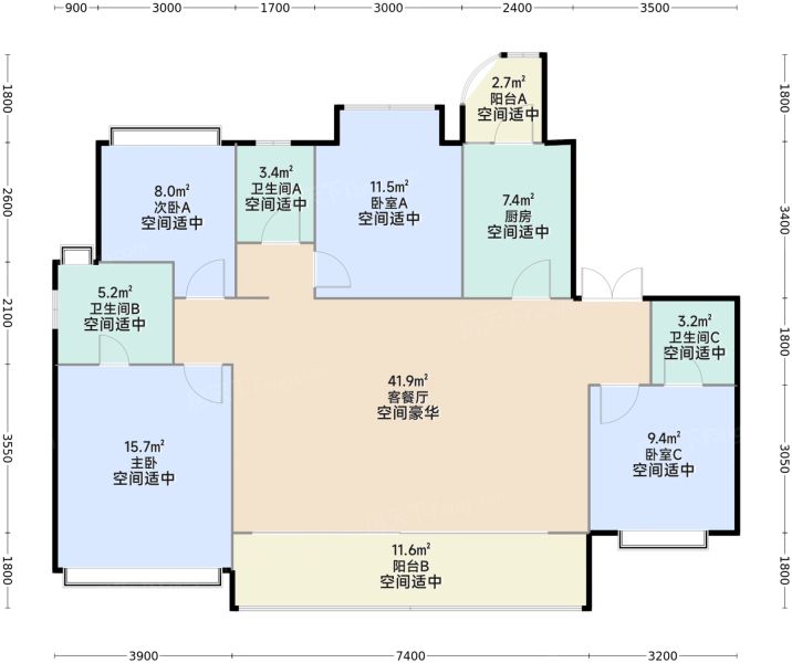 重庆中粮天悦壹号4室2厅3卫1厨143.00㎡户型图-重庆房天下