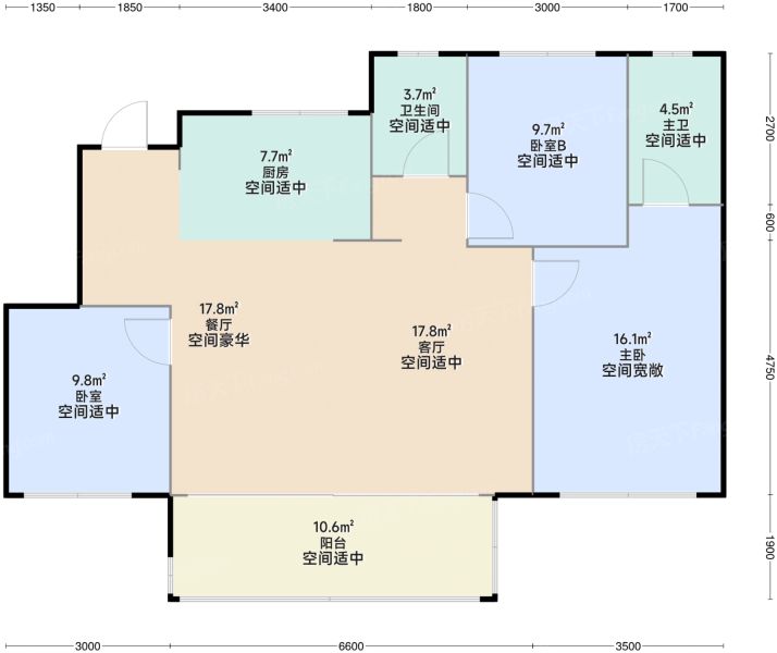 成都建发房产|华润置地玺宸和著3室2厅2卫1厨116.00㎡户型图-成都房天下