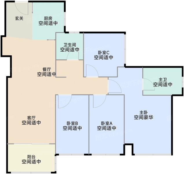 深圳卓越珺奕府4室2厅2卫1厨106.00㎡户型图-深圳房天下