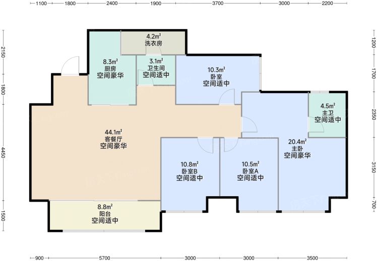 重庆春月锦庐4室2厅2卫1厨125.33㎡户型图-重庆房天下